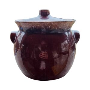 VIntage Hull Pottery Bean Pot With  Brown Drip Glaze